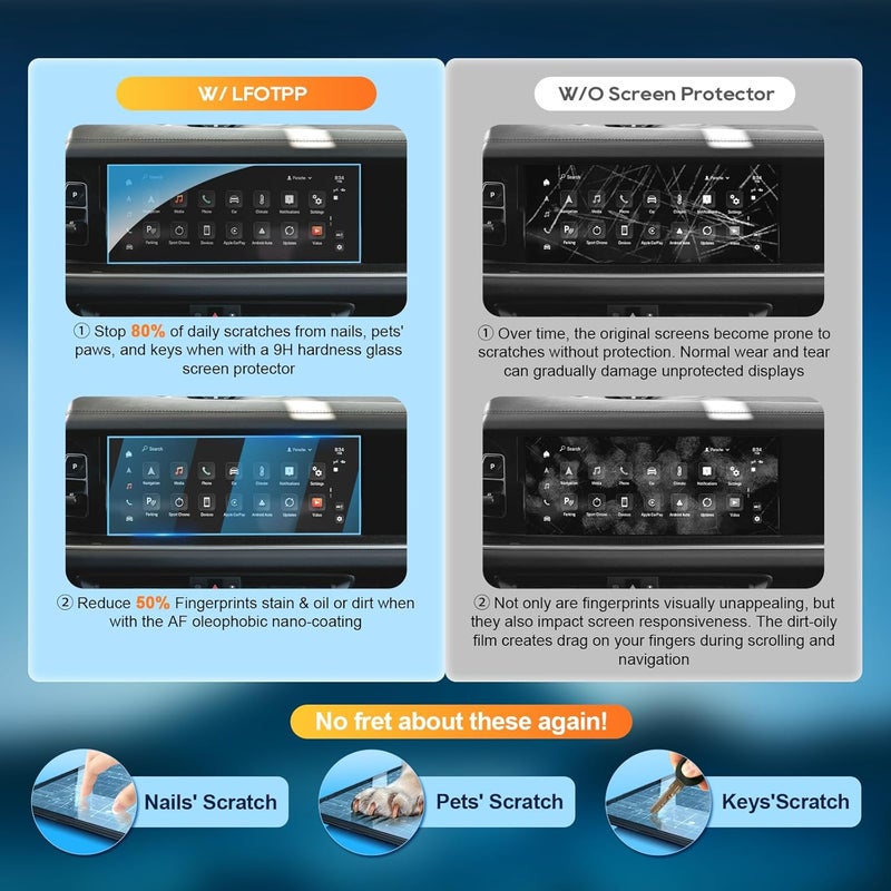 LFOTPP For 2026 Porsche Cayenne Screen Protector - 2024-2026 Cayenne (Base/S/Turbo GT) 12.3 Inch Touchscreen [HD Glass] 2024-2026 Cayenne Accessories Anti-Fingerprint 9H Hardness Tempered Glass - Image 4